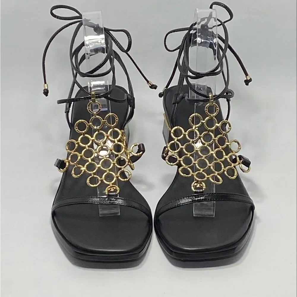 Tory Burch Multi-Logo Leather Lace-Up Sandals size 9